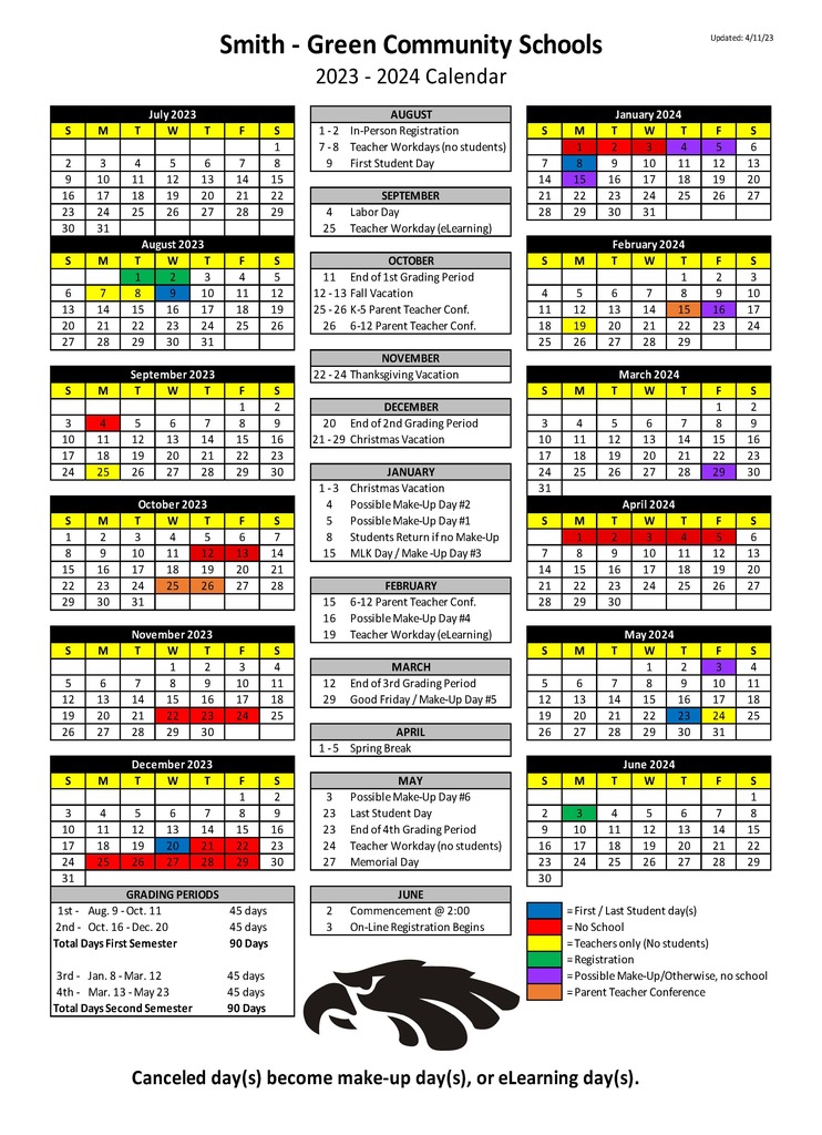 SmithGreen Community Schools Calendar 2024 and 2025